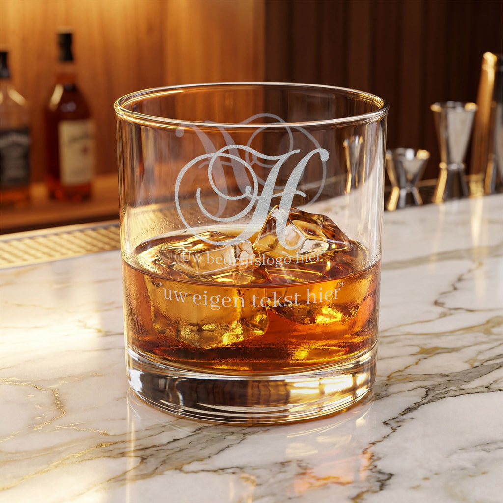 Engraved Monogram Whiskey Glass — 10.5 oz Personalized Rock Glass