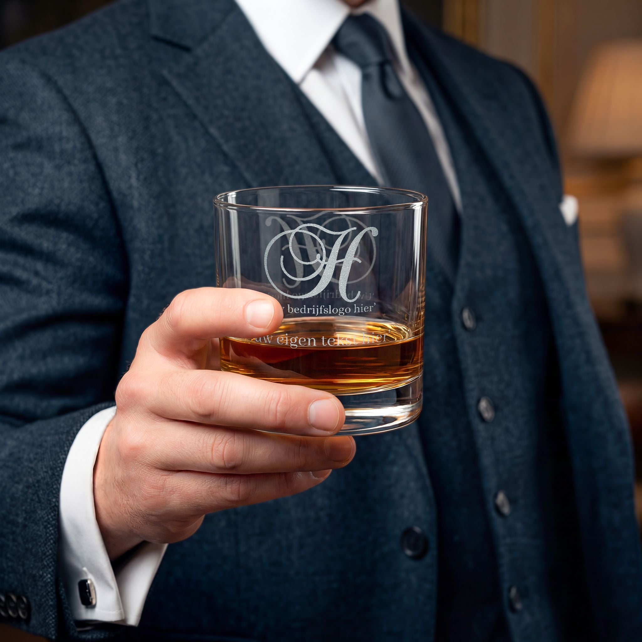 Engraved Monogram Whiskey Glass — 10.5 oz Personalized Rock Glass